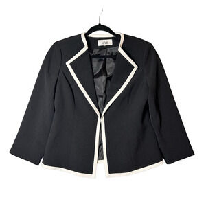 Le‎ Suit Blazer Womens 4 Black White Wing Collar 3/4 Sleeve MSRP $248 NEW